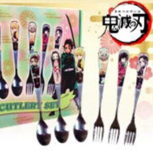New Official Anime Demon Slayer Cutlery Set 3 Forks and 3 Spoons Stainless Steel